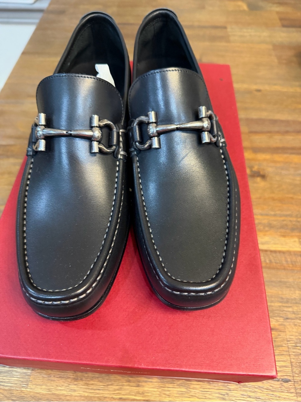 Salvatore Ferragamo Black Leather Bit-Trim Loafers